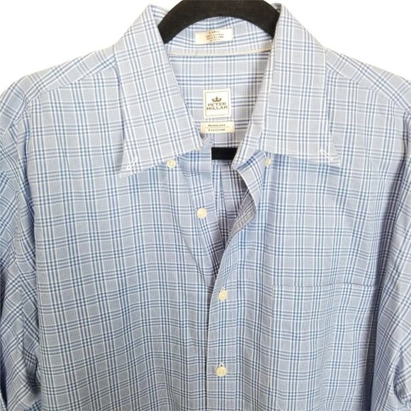 Peter Millar Crown Mens L Blue Plaid Nanoluxe Butt - Picture 2 of 7